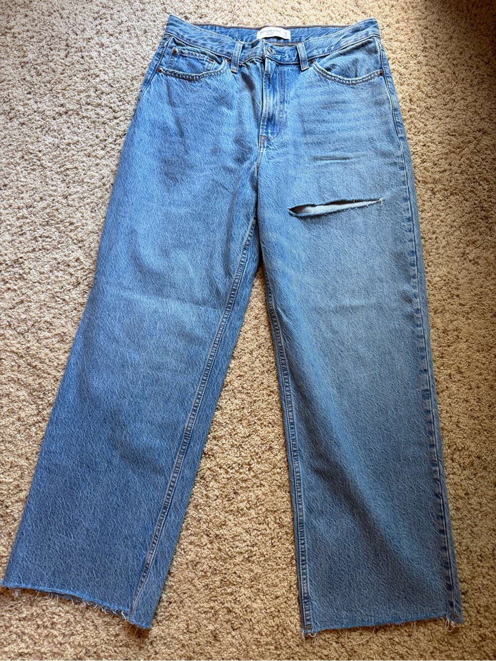 Abercrombie loose high jeans size 8 short with raw hem